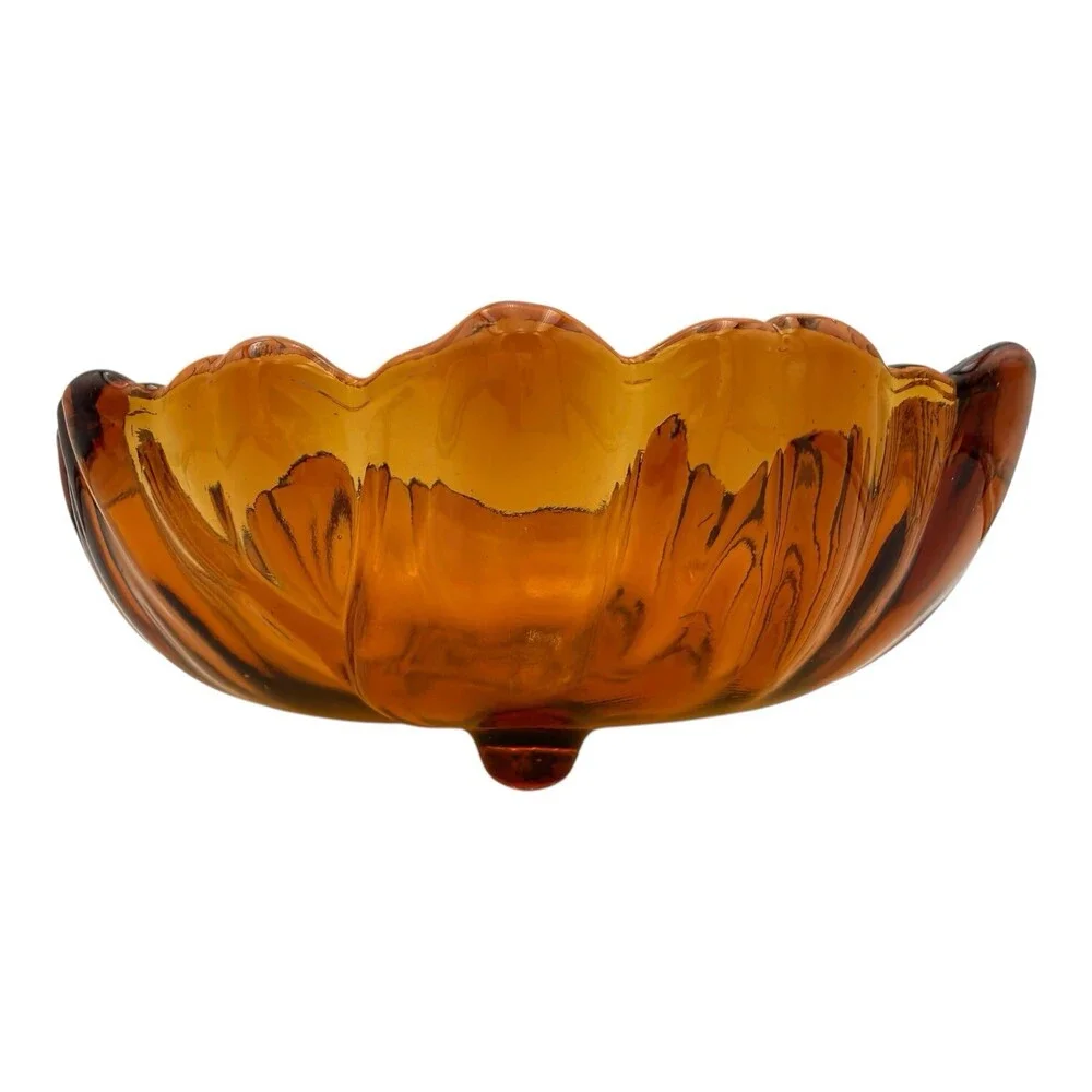 VTG 1980s Indiana Glass Salad Bowl Amber #3404 Sunflower 11